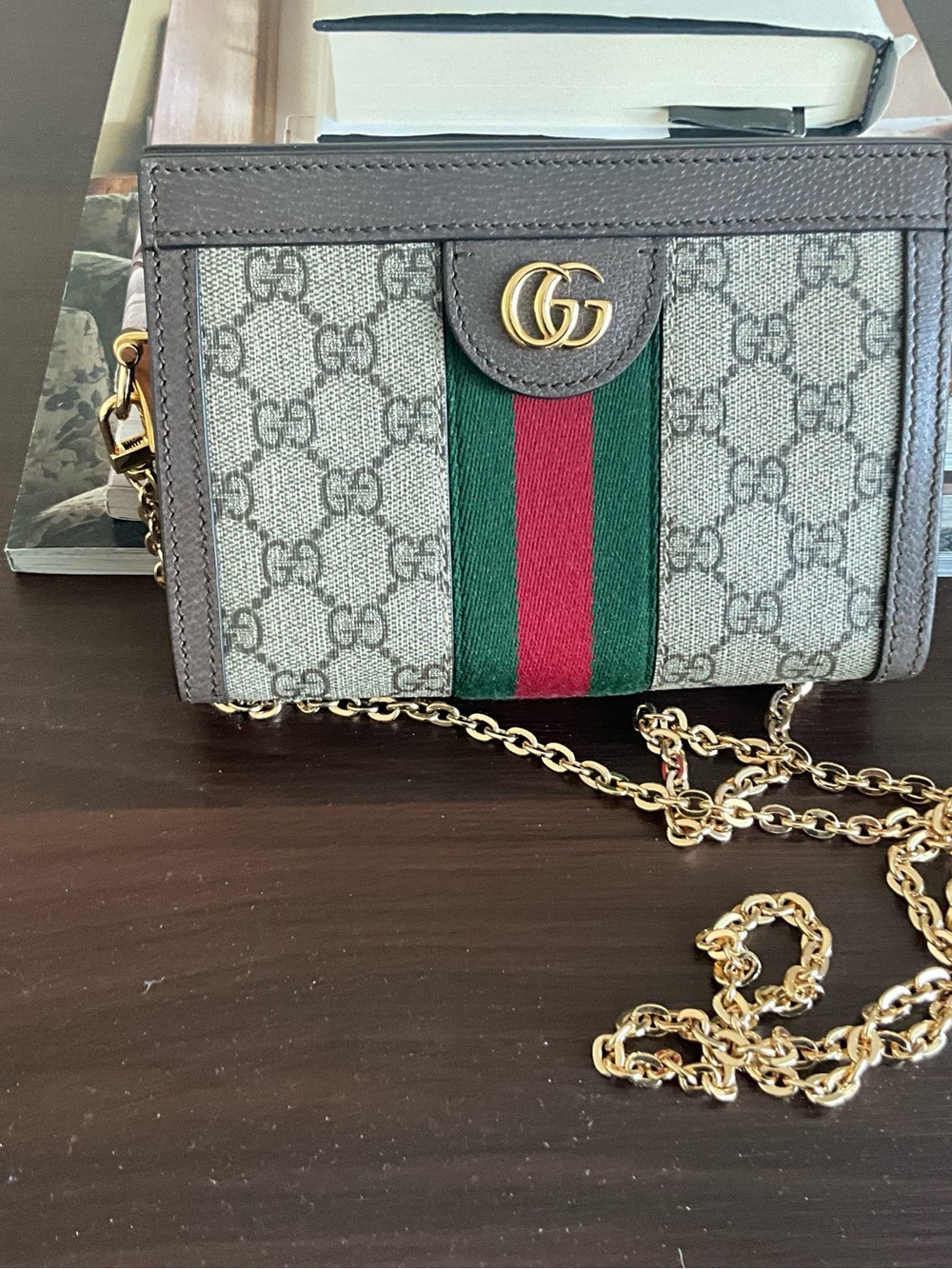 Gucci Beige GG Canvas Crossbody with Green and Red Web and Gold Hardware,